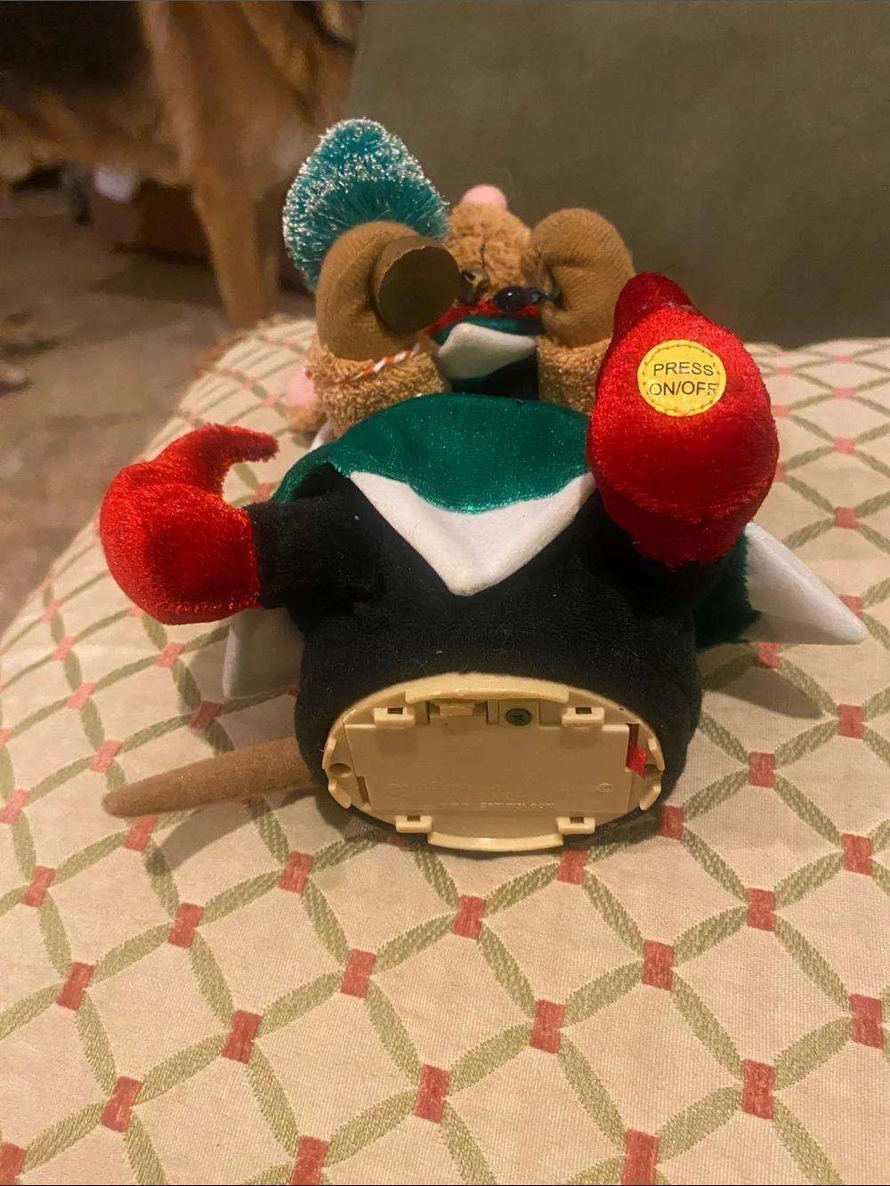 Plush Holiday Elf Mouse Small Pet Toy in Brown and Green